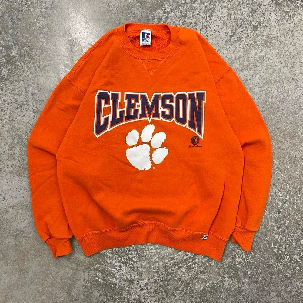 Vintage 90s Clemson Tigers Russell Athletic Sweatshirt Orange Mens Medium